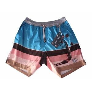 NWT Baja Llama Neptune Swimwear Stretch Blue Swim Trunks sz Mens L Elastic Waist